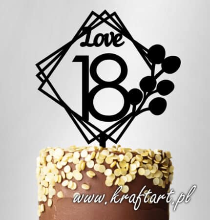 Topper na tort z napisem Love 18 w stylu geometrycznym