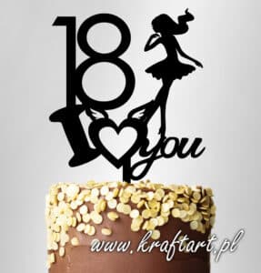 Topper na tort na 18. urodziny z baletnicą i napisem I Love You – czarna plexi