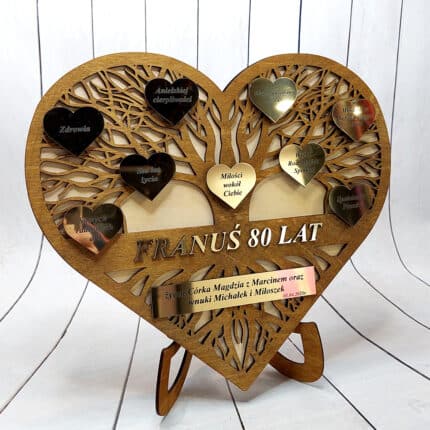 Drzewko życzeń na 80 urodziny w kształcie serca