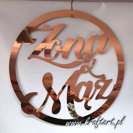 Koło dekoracyjne z napisem Żona i Mąż w lustrzanym wykończeniu