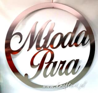 Koło dekoracyjne z napisem Młoda Para z lustrzanego akrylu