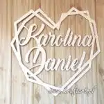 Drewniane serce z imionami Karolina i Daniel na wesele