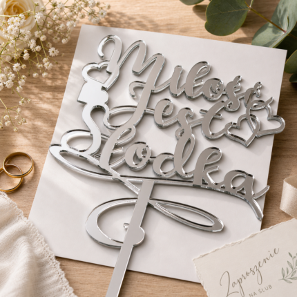 Topper na tort ślubny z lustra – personalizowana dekoracja ❤️