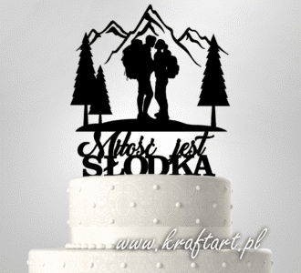 topper na tort góry, topper ślubny w górach, dekoracja tortu góralska, topper miłość jest słodka
