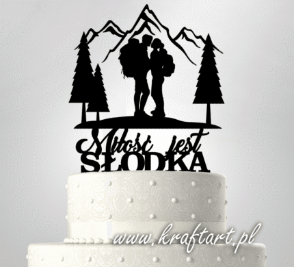 topper na tort góry, topper ślubny w górach, dekoracja tortu góralska, topper miłość jest słodka