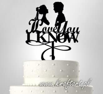 topper tort I Love You, topper ślubny para, figurka na tort zakochani, dekoracja tortu z cytatem
