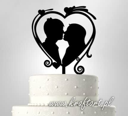 topper na tort weselny lustrzany serce z parą