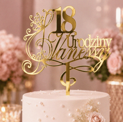 Topper na 18 urodziny z imieniem z lustrzanej plexi