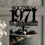 Topper na tort rocznik 1971 z czarnej plexi na 55 urodziny