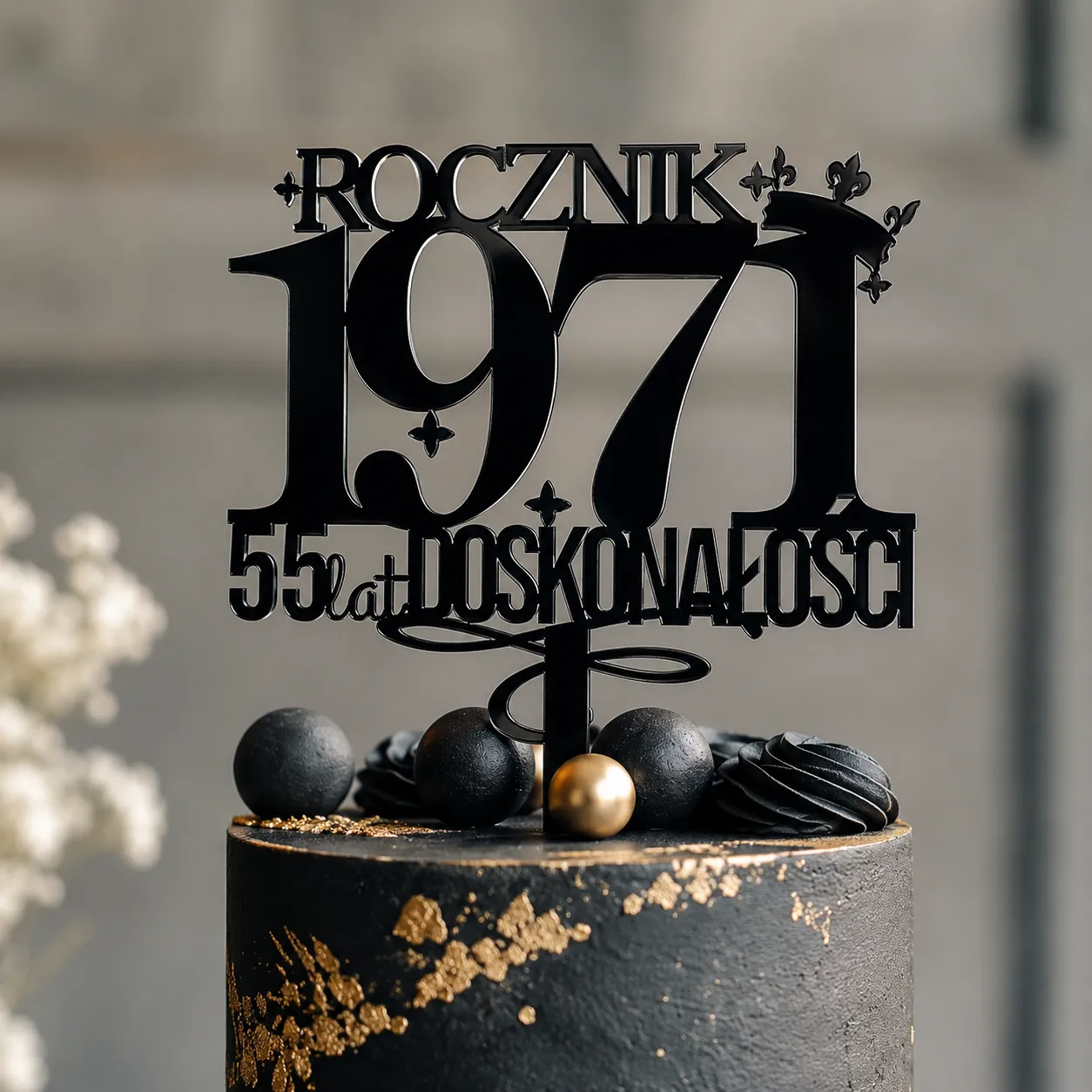 topper-na-tort-rocznik-1971-czarna-plexi-55-lat Topper na tort rocznik 1971 z czarnej plexi na 55 urodziny